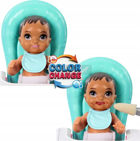 LALKA BARBIE SKIPPER OPIEKUNKA + KRZESEŁKO DO KARMIENIA z bobasem HTK34