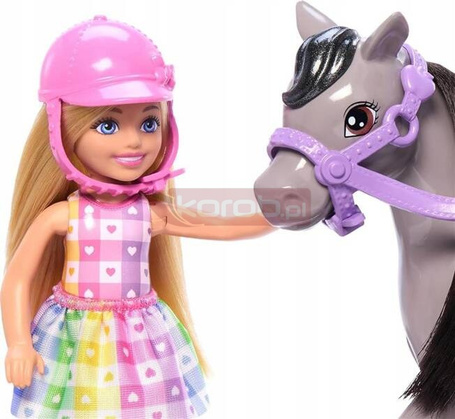 LALKA BARBIE CHELSEA z kucykiem LALKA, KONIK + AKCESORIA HTK29