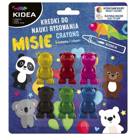 Kredki misie do nauki rysowania 6 kolorów KIDEA