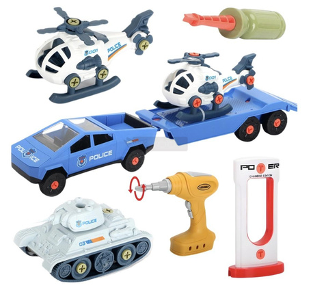 Samochód do montażu z przyczepą i czołgiem