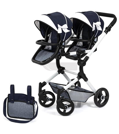 Wózek dla lalek bliźniaczych Twin Neo niebieski