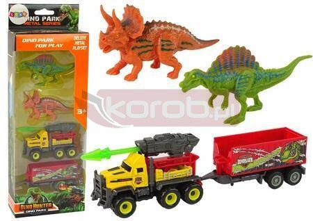 Zestaw dinozaury 2szt+ auto z rakietą i naczepą