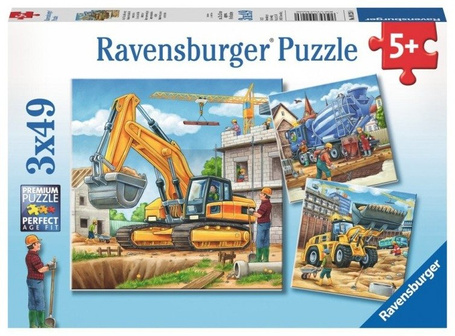 Puzzle 3x49 elementów - Duże maszyny budowlane