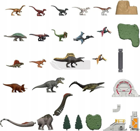 JURASSIC WORLD ODRODZENIE KALENDARZ ADWENTOWY 2025, figurki dinozaurów JGB67
