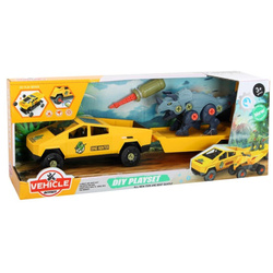 Samochód do montażu z przyczepą i dinozaurem