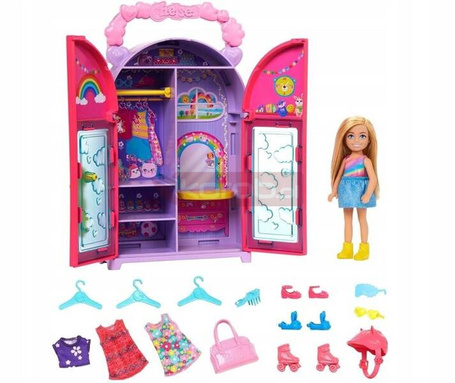 LALKA BARBIE CHELSEA SZAFA Z UBRANKAMI zestaw do zabawy z lalką + akcesoria HXN03