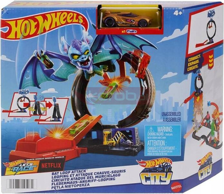 HOT WHEELS ZESTAW PĘTLA NIETOPERZA zestaw z pętlą, wyrzutnią + AUTKO HTN78