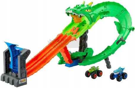 HOT WHEELS MONSTER TRUCK Smoczy Wyścig zestaw torów + 2 autka JFR06