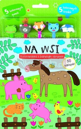 Na wsi. Kolorowanka z barwnym obrysem