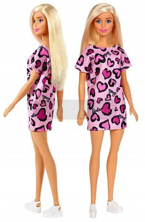 Lalka Barbie w sukience różowej w serduszka GHW45