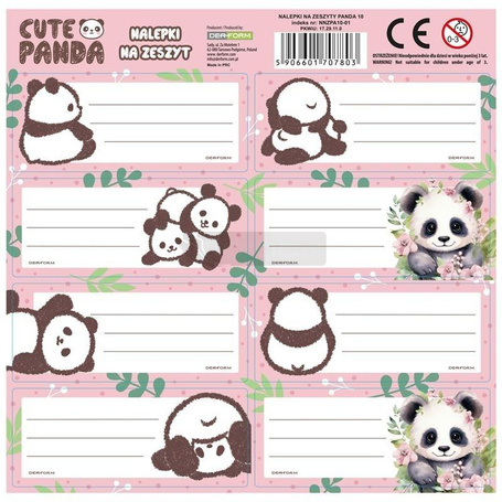 Nalepki na zeszyty Panda 10 (25szt) DERFORM