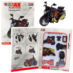 Motocykl do skręcania metalowy 1:14 czarno-pomar.