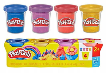 PLAY DOH CIASTOLINA zestaw 4 TUB z ciastoliną błyszczącą +2 lata G1737