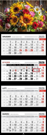 Kalendarz 2026 czterodzielny premium kwiaty