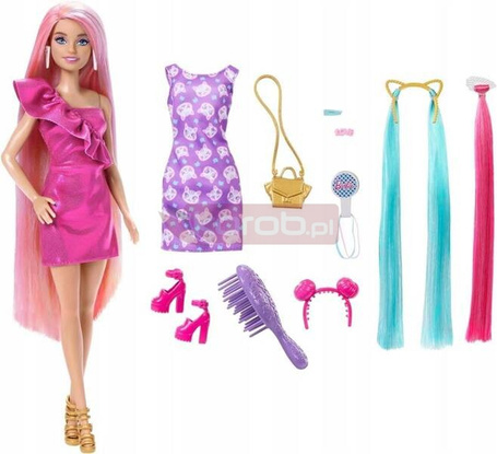 LALKA BARBIE TOTALLY HAIR lalka z długimi włosami + sukienka + akcesoria HKT96