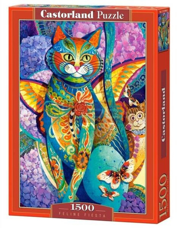 Puzzle 1500 elementów Kot kolorowy Feline Fiesta