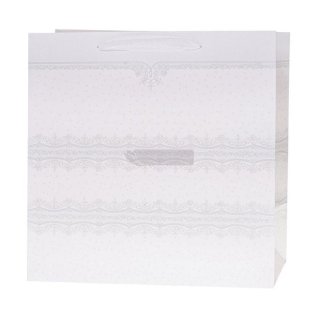 Torebka Lux 37x37x20cm brokat biała ROZETTE