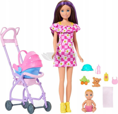 LALKA BARBIE SKIPPER OPIEKUNKA Z WÓZKIEM I BOBASEM zestaw do zabawy JJB42