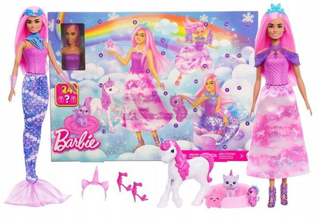LALKA BARBIE ŚWIAT FANTAZJI KALENDARZ ADWENTOWY 24 niespodzianki + lalka JFL66