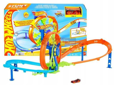 HOT WHEELS STUNT TRACKS ZESTAW Wyścigowa Turbo Pętla + autko JBX65