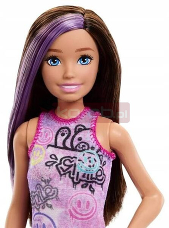 LALKA BARBIE FAMILY & FRIENDS SKIPPER w fioletowej sukience JBF41