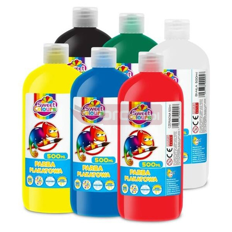 Farby plakatowe w butelkach 500ml (6 kolorów)