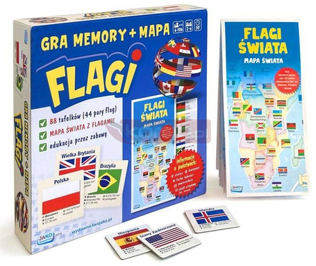 Flagi. Gra memory + mapa
