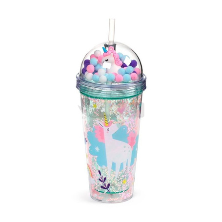 Kubek z podwójnymi ściankami słomką i zawieszkami