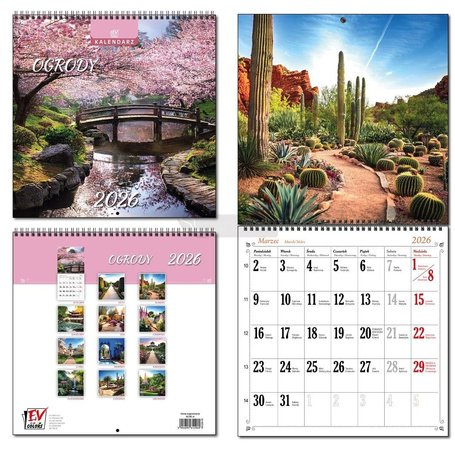 Kalendarz 2026 30x60 13 planszowy Ogrody