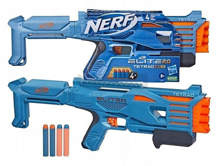 NERF ELITE 2.0 F5025 WYRZUTNIA PISTOLET TETRAD QS + 4 strzałki