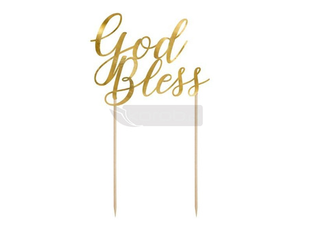 Topper na tort God Bless złoty 27,5cm