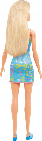 KLASYCZNA LALKA BARBIE blondynka w niebieskiej sukience HGM59