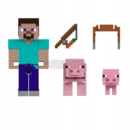 MINECRAFT FIGURKA STEVE pikselowa figurka, ŚWINIE + akcesoria HTL88