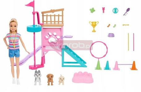 LALKA BARBIE STACIE PLAC ZABAW DLA PIESKÓW zestaw z lalką Stacie i pieskami HRM10