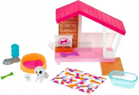 Lalka Barbie mebelki buda dla psa i akcesoria GRG78