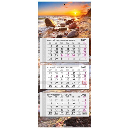 Kalendarz 2026 trójdzielny główka płaska Bałtyk