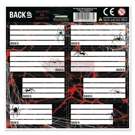 Nalepki na zeszyty BackUp Pająki (25szt)