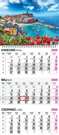 Kalendarz 2026 trójdzielny na spirali Widok