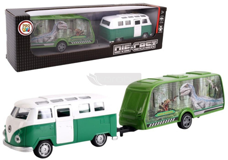 Samochód z przyczepą kempingową metal