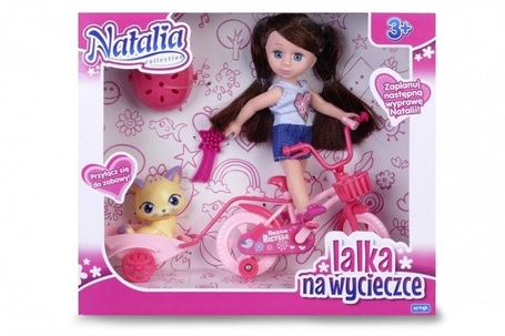 Lalka Natalia z rowerem i kotkiem