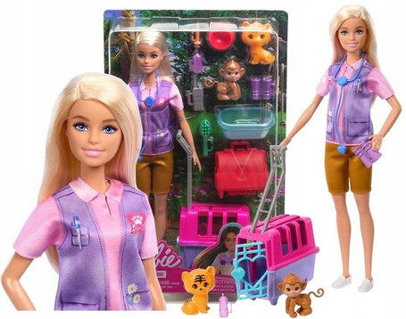 LALKA BARBIE RATOWNICZKA ZWIERZĄT zestaw z małpką i tygryskiem HRG50