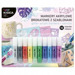 Markery akrylowe brokatowe 10 kolorów KIDEA