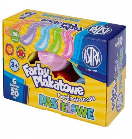 Farby plakatowe pastelowe 6 kolorów 20ml ASTRA