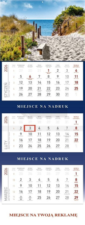 Kalendarz 2026 ścienny trójdzielny Morze