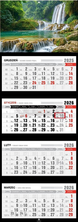 Kalendarz 2026 czterodzielny premium wodospad