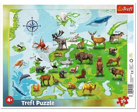 Puzzle ramkowe 25 Mapa Europy ze zwierzętami TREFL