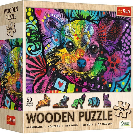 Puzzle drewniane 500+1 Kolorowy szczeniak TREFL