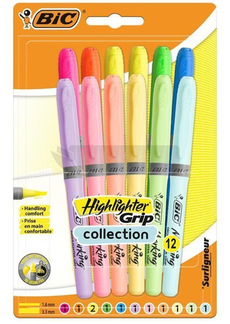 Zakreślacz Highlighter Grip Pastel mix 12szt BIC