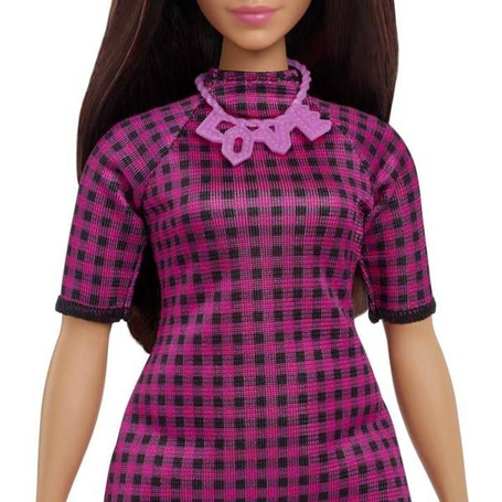 Lalka Barbie Fashionistas sukienka różowa kratka HBV20