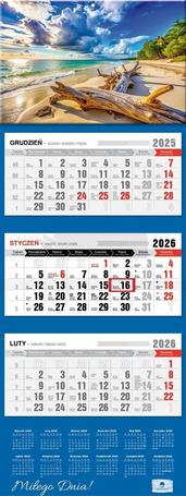 Kalendarz 2026 trójdzielny premium plaża